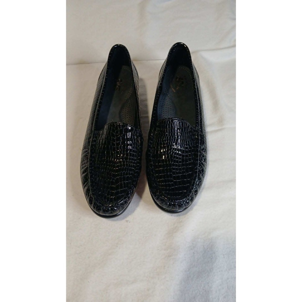 SAS Women 10 N Black Croc Embossed Patent Leather Loafers Comfort Slip On Shoes